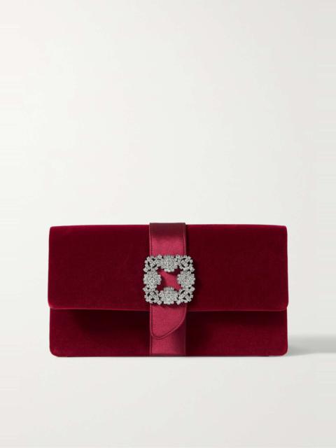 Capri crystal-embellished satin-trimmed velvet clutch