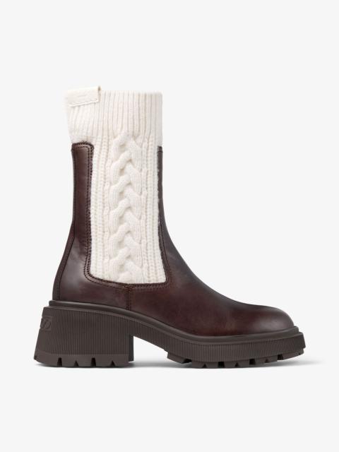 Tamia Flat
Chocolate Shiny Calf Leather Ankle Boots with Cable Knit