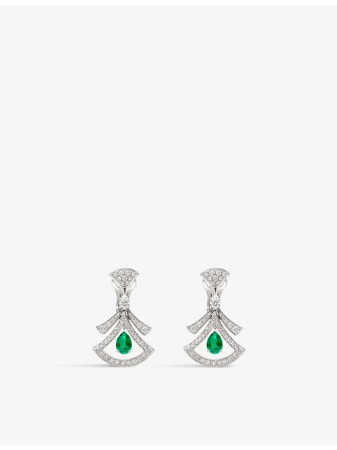 Diva's Dream 18ct white-gold, 1.48ct brilliant-cut diamond and 1.2ct pear-cut emerald drop earrings