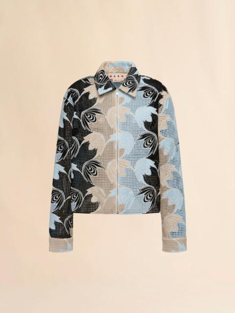 BLUE AND BLACK BRODERIE ANGLAISE FLORAL SHIRT