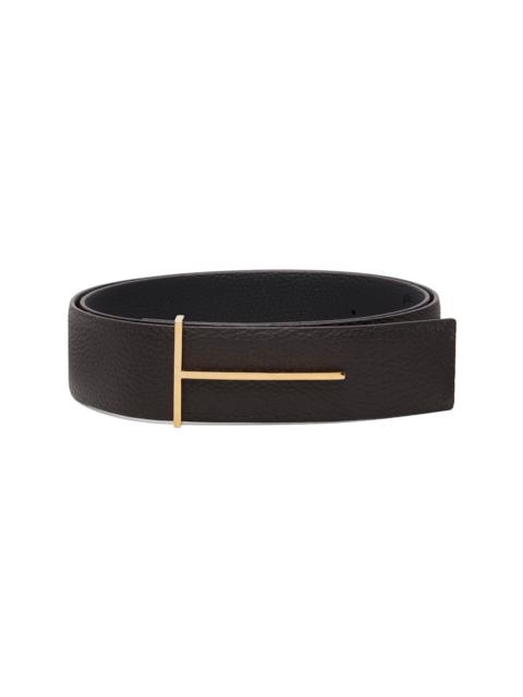 Brown & Black Grain Leather Slim T Reversible Belt