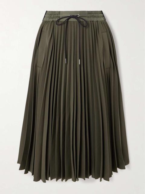 Ribbed-knit trimmed pleated tech-jersey midi skirt