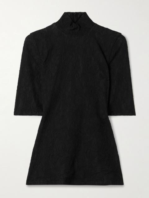 Stretch recycled corded lace top Black