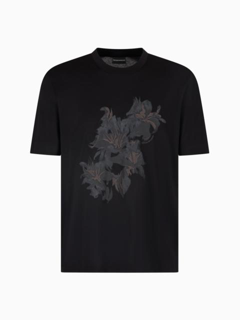 ASV LYOCELL-BLEND JERSEY T-SHIRT WITH PRINT AND FLORAL EMBROIDERY