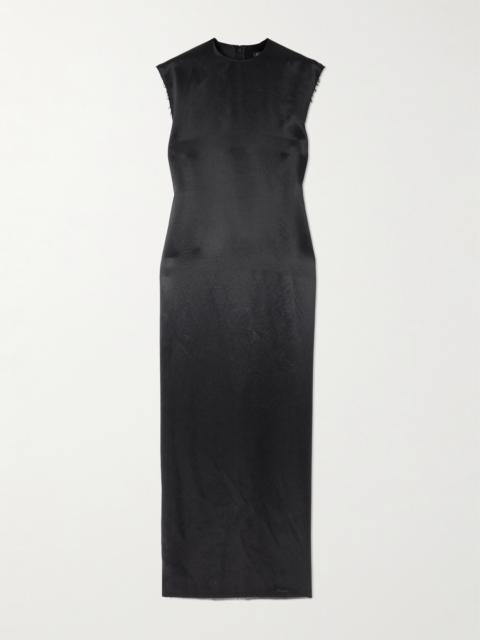 Frayed Satin Maxi Dress