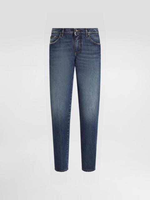 Regular-fit cotton jeans with tag