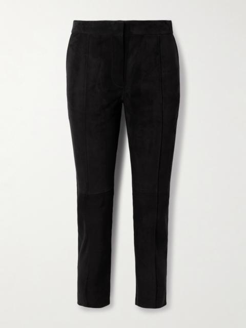 Cropped Slim-leg Suede Pants
