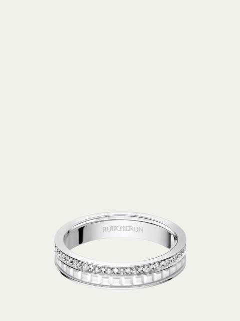 Quatre Double White Edition Wedding Band in 18K White Gold, White Ceramic and Diamonds