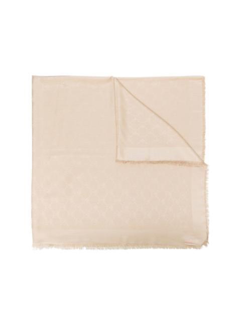 monogram-pattern fringed scarf