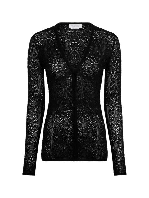 Ultraris Lace Knit Cardigan in Black Merino Wool