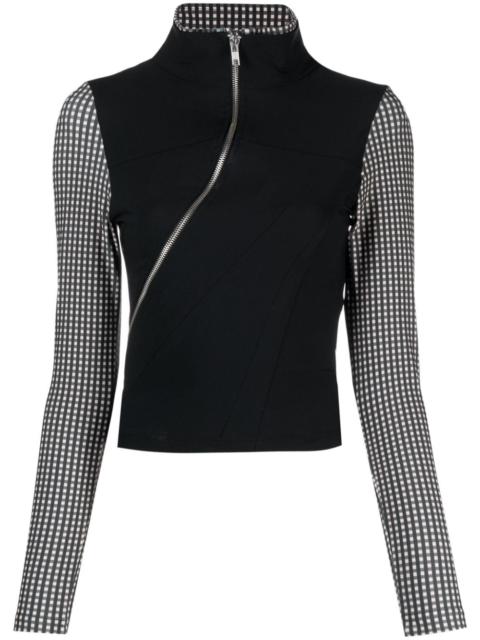 layered checked high-neck top
