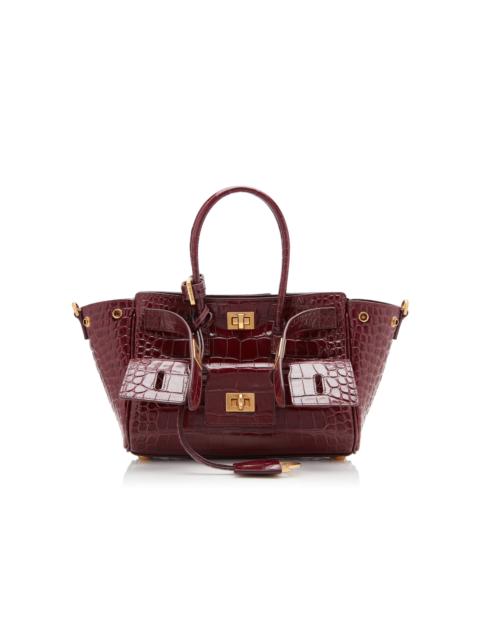 Bel Air Croc-Embossed Leather Carry-All Bag burgundy