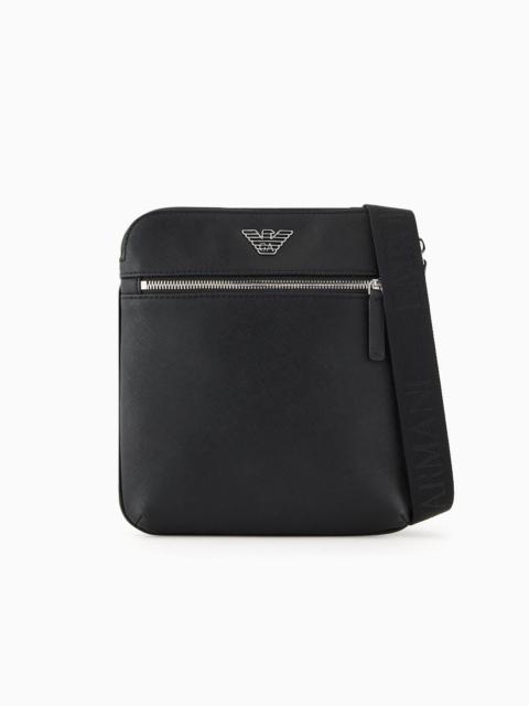 ASV regenerated Saffiano leather flat shoulder bag with eagle plate