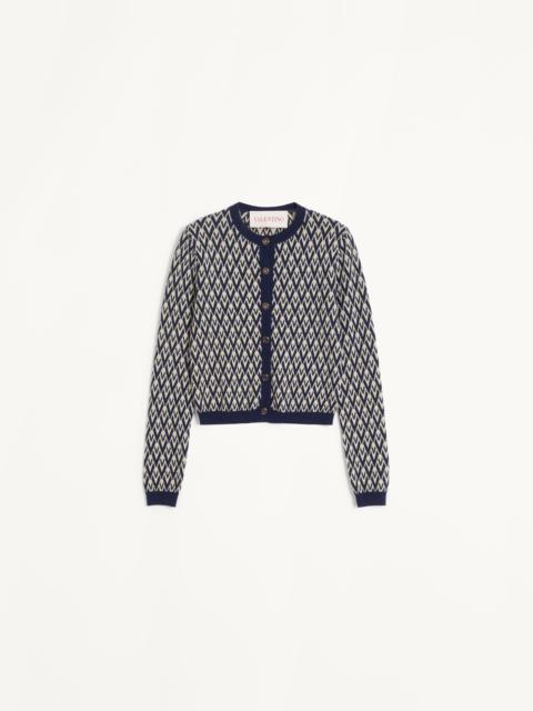 WOOL CARDIGAN WITH TOUTE LA V JACQUARD PATTERN