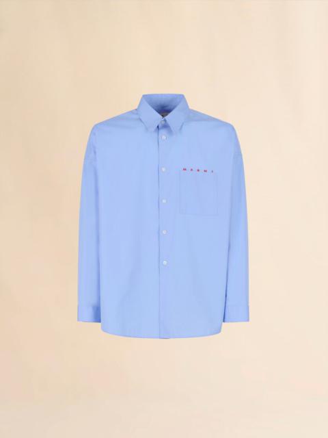 LIGHT BLUE ORGANIC POPLIN SHIRT WITH PEEPING MARNI LOGO