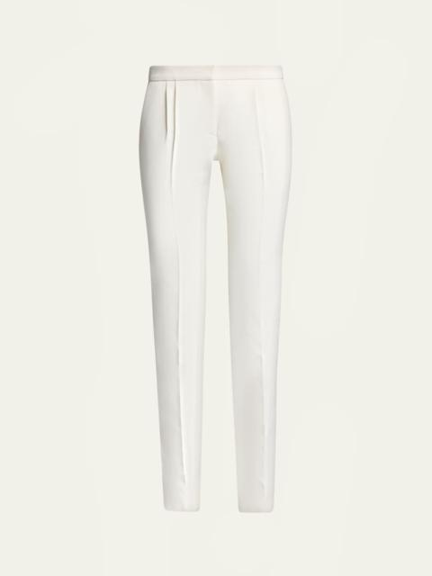 Low-Rise Pleated Slim-Leg Tailored Pants