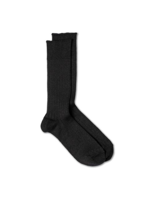 Rototo Linen/Cotton Ribbed Crew Socks Black