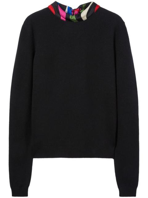 Marmo-print scarf-detail wool jumper