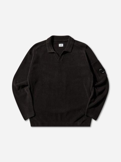 Men's Chenille Cotton Polo Lens Sweater Black