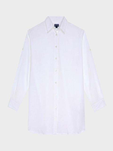 WOMEN LONG SLEEVES LINEN SHIRT SOLID