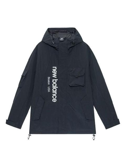 New Balance Men's New Balance Logo Printing Cargo Woven Hooded Jacket Black AMJ13392-BK