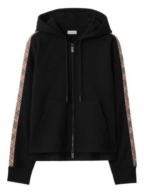 checked-trim zip-up hoodie