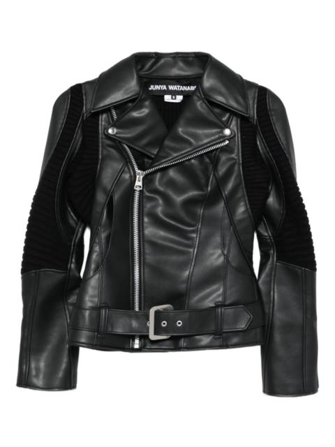 ribbed-panel faux-leather jacket