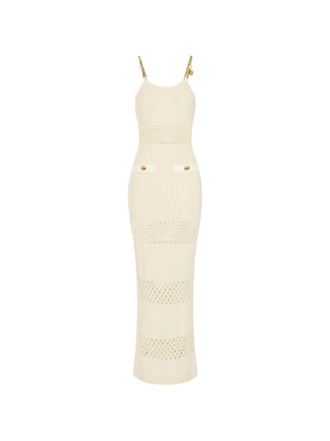 cut-out chain bouclé maxi dress