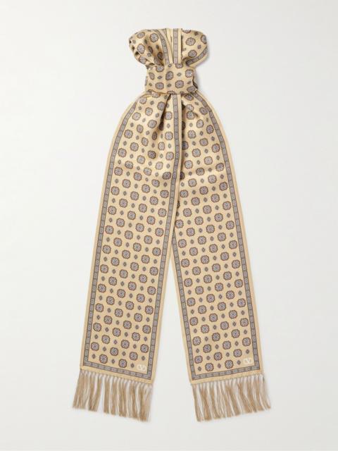 Tasselled Printed Silk-Twill Scarf Neutral