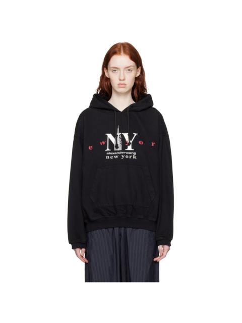 Black Printed Denim Hoodie