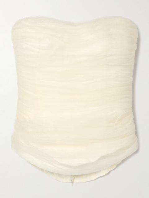 Milo Organza And Grosgrain-trimmed Ruched Tulle Bustier Top