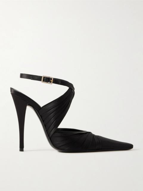 Véronique crystal-embellished pleated satin pumps Black