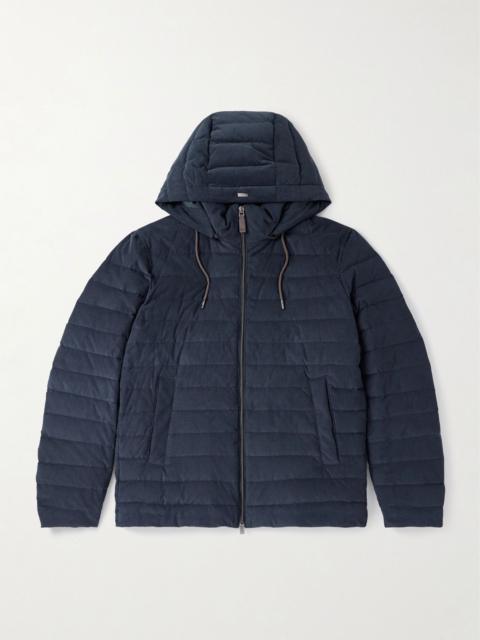 Quilted Cotton-Corduroy Hooded Down Jacket Navy