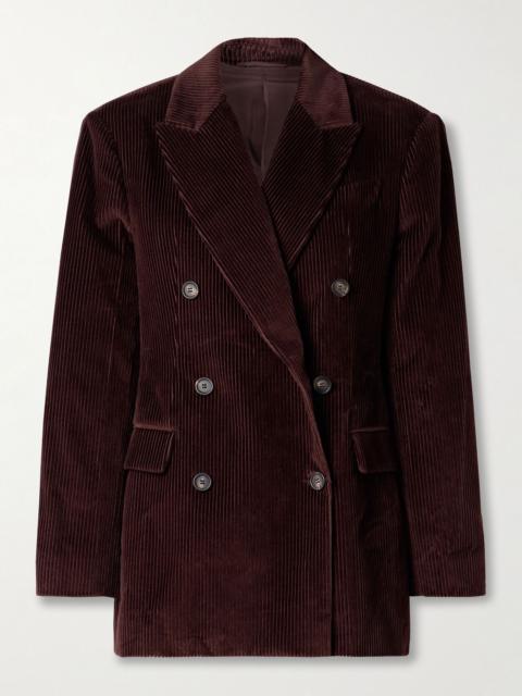 Oversized double-breasted cotton-corduroy blazer Burgundy