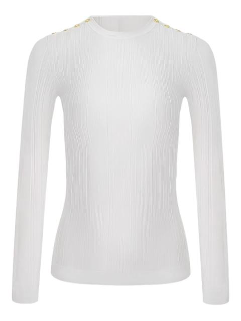 buttoned-shoulder ribbed T-shirt