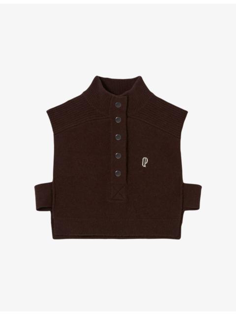 Brand-Embroidered Sleeveless Wool Top