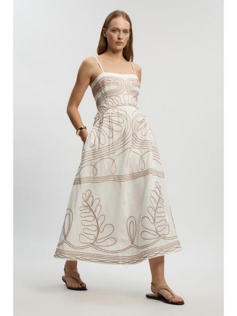 Petite Cotton Linen Cornelli Embroidered Strappy Woven Midi Dress