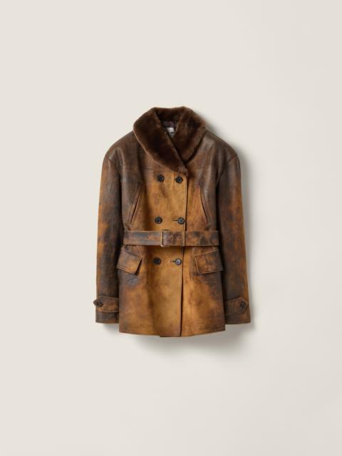 Double-breasted waxed suede caban jacket