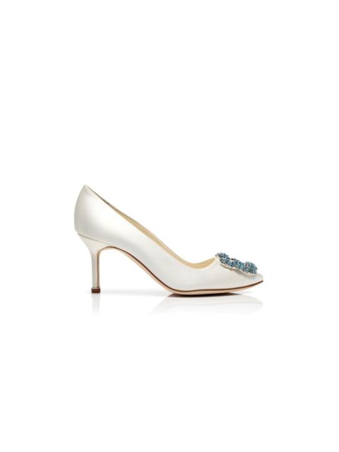 White Satin Jewel Buckle Pumps