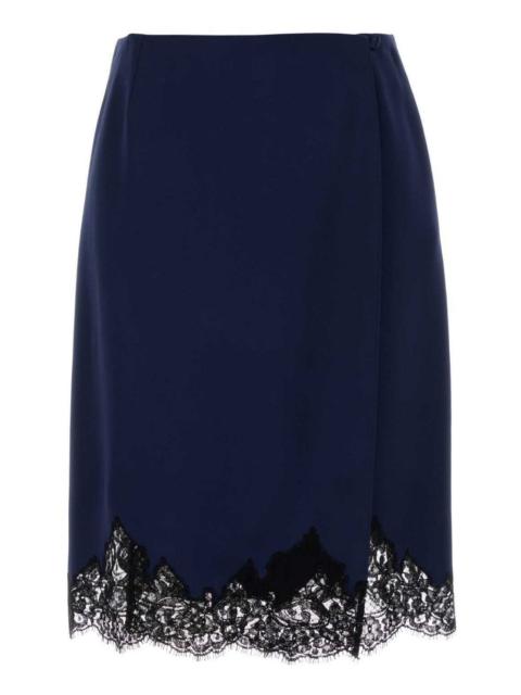 lace-trim satin midi skirt