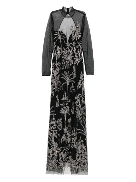 floral-embroidered mesh maxi dress
