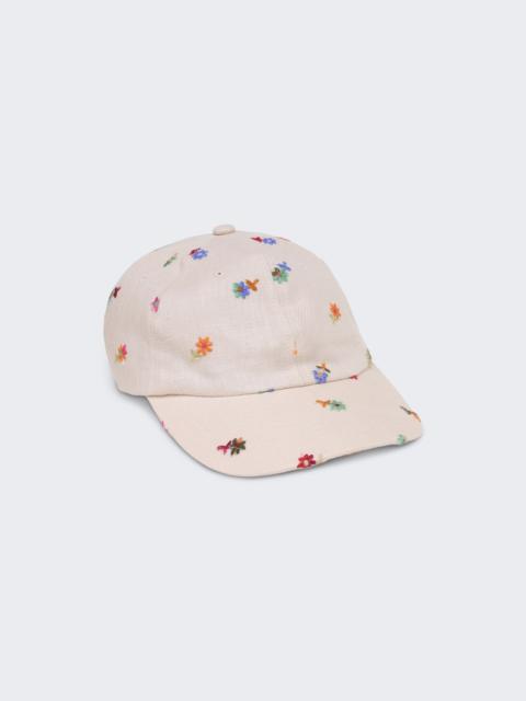 Floral Embroidered Linen Cap Cream