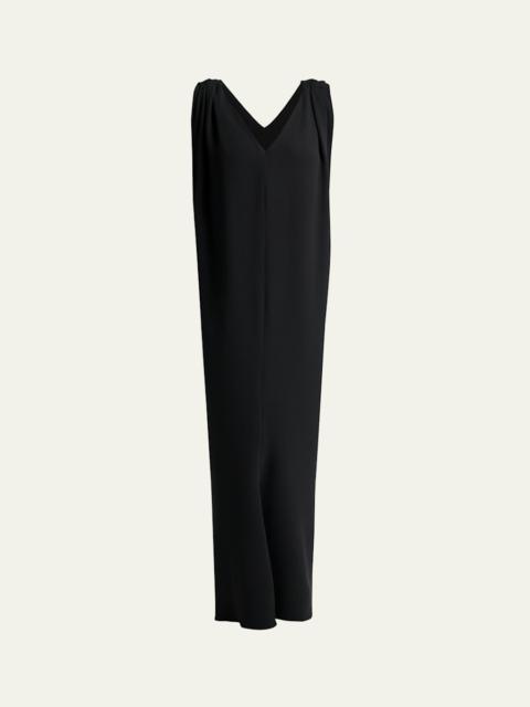 Sleeveless Silk-Wool Crepe Sack Maxi Dress