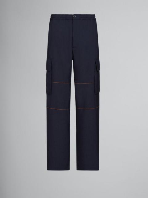BLUE TROPICAL WOOL CARGO PANTS WITH STITCHING