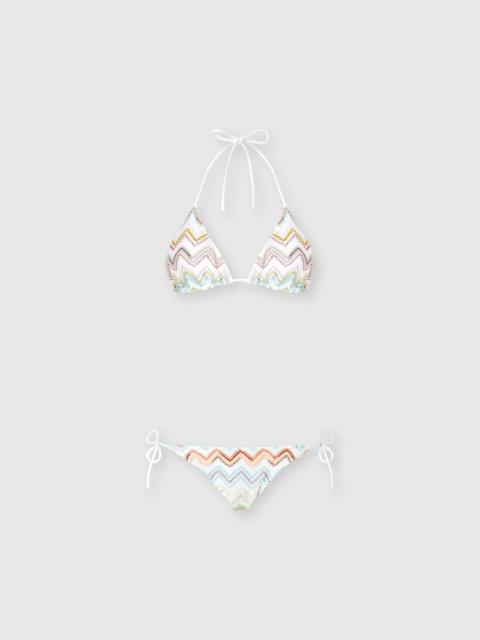 Triangle bikini with 3D lamé zig zag