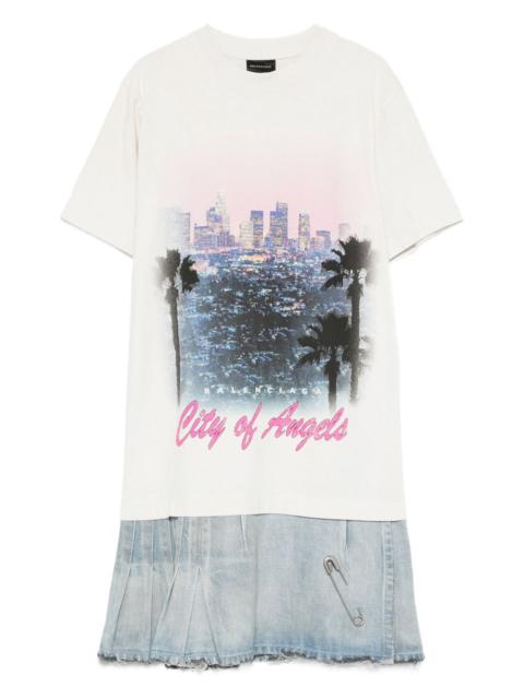 graphic-print layered mini dress