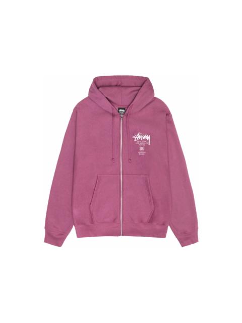 Stussy World Tour Zip Hoodie Berry