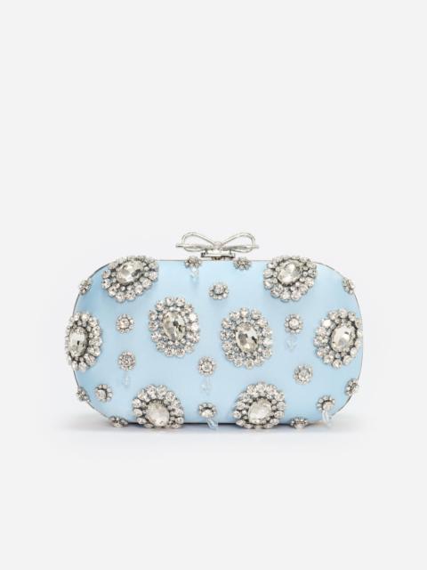 Blue Satin Multi Crystal Clutch Bag