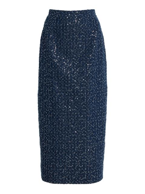 Sequined Denim Midi Pencil Skirt blue