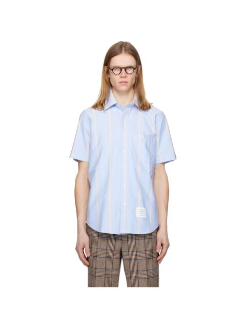 Blue Straight Fit School Stripe Short Sleeve Shirt